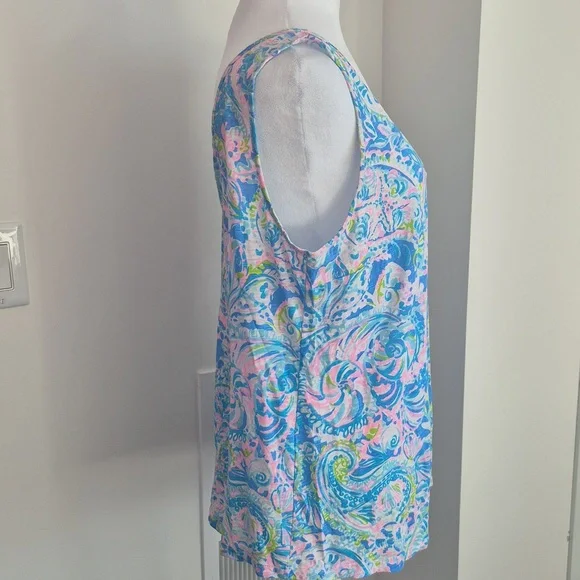 Lilly Pulitzer Gigi Tank Top In Zanzibar Blue Fish Kiss Size XL - Picture 6 of 7